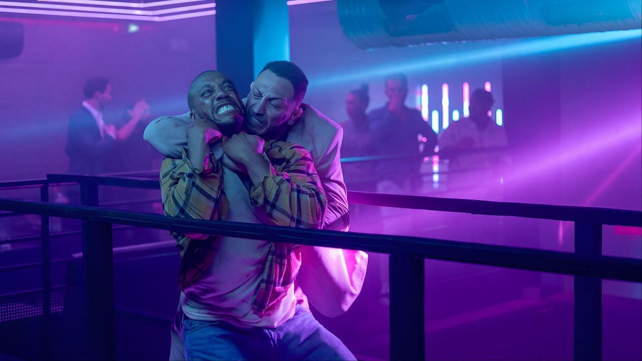 Ciryl Gane’s Bastien fights for survival in a nightclub sequence from K.O. (2025) (Image via Netflix)